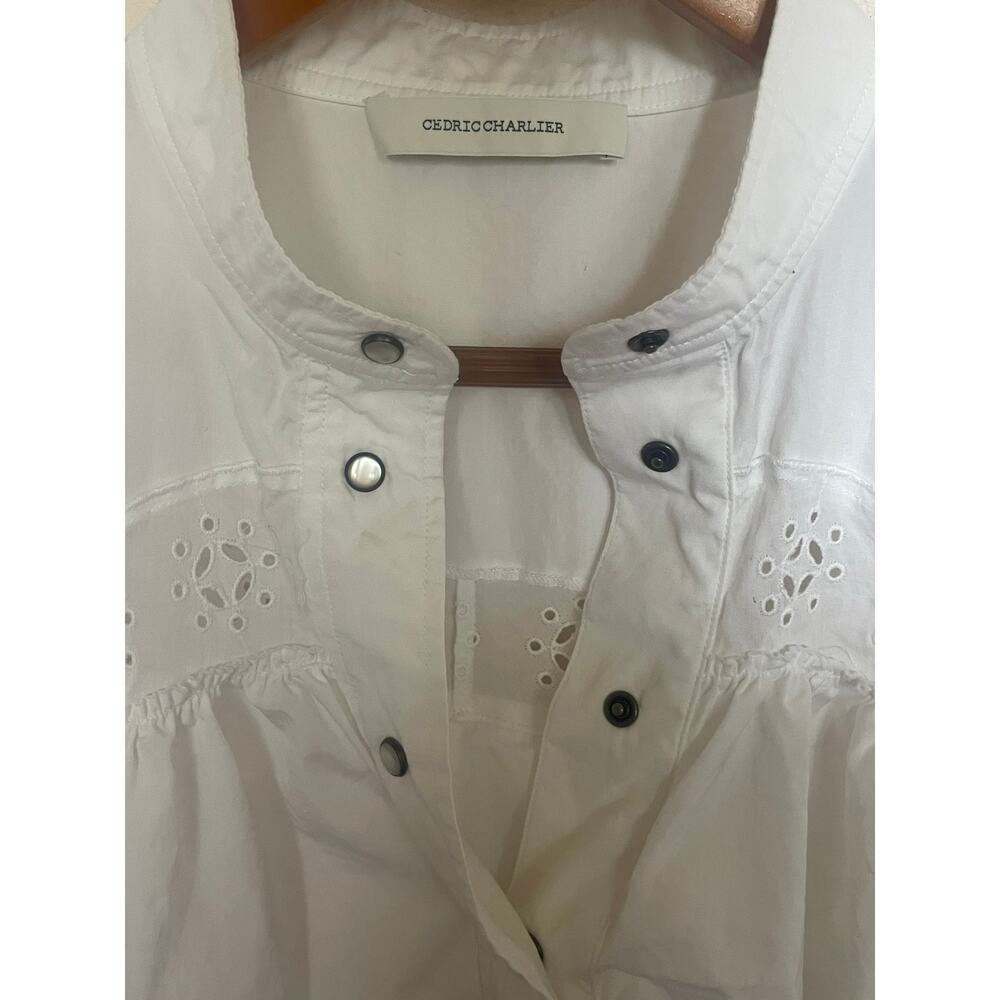 CEDRIC CHARLIER Oversized Poplin Eyelet Blouse Size 8 White AS IS WITH FLAW Top - Picture 4 of 11